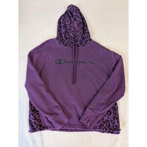CHAMPION Women's Pullover Hoodie Purple Leopard  SIZE Small